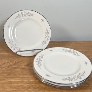 Syracuse China Inspiration Blue Floral Bread Butter Plates Silver Set of 4 VTG